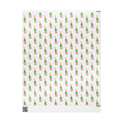 Gift Wrap | Blush Pink & Green Watercolor Champagne Bottles Pattern | Matte or Glossy 30" x 36" Glossy