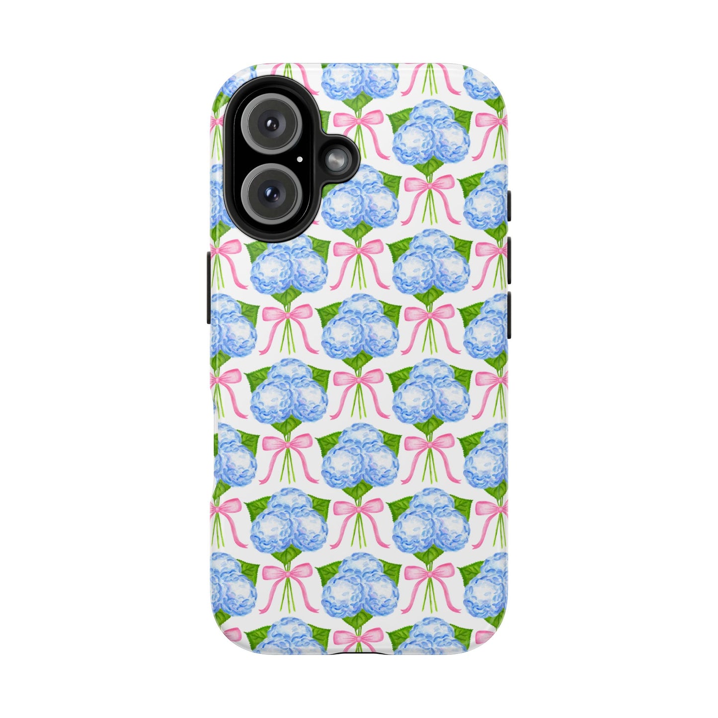 Blue Watercolor Hydrangea Bouqets with Light Pink Bows Watercolor Illustrated Patterned Tough Phone Case | Various Models