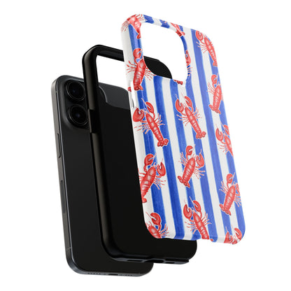 Blue & White Strip Red Lobster Watercolor Patterned Phone Case | Various Models