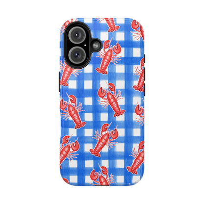 Blue Gingham Red Lobster Watercolor Patterned Phone Case | Various Models