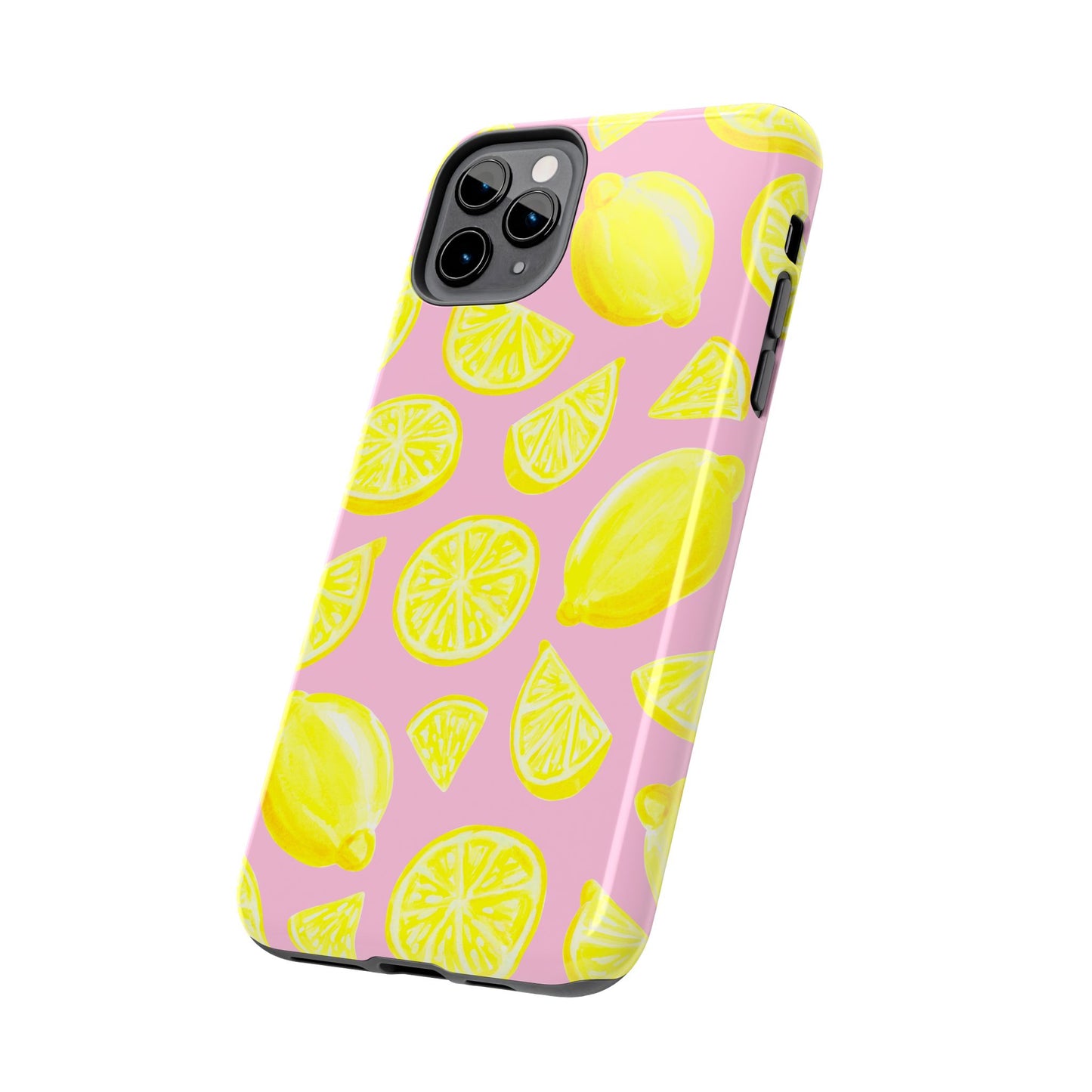 Bright Yellow Lemons Watercolor Illustrated Tossed Pattern Light Pink Tough Phone Case | Various Models