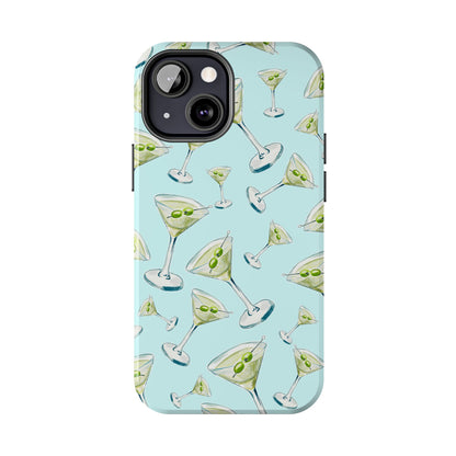 Watercolor Blue and Green Martinis Tossed Illustrated Pattern Turquoise Blue Tough Phone Case | Various Models