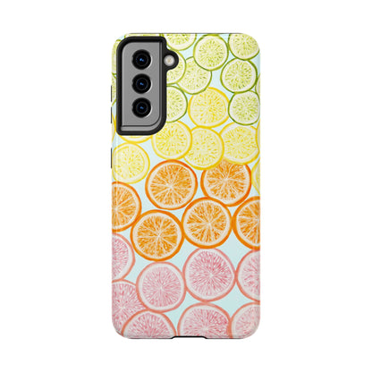 Ombré Citrus Grapefruit, Oranges, Lemons, & Limes Watercolor Illustrated Light Blue Tough Phone Case | Various Models Available