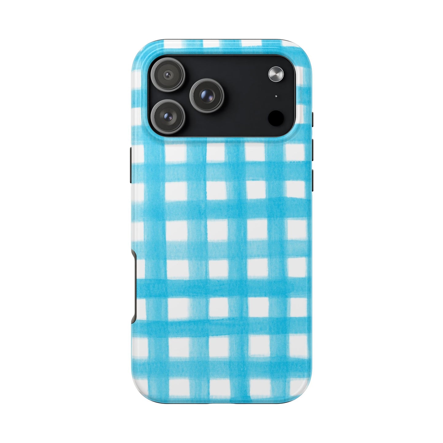 Turquoise Gingham Watercolor Illustrated Tough Phone Case | Various Models Available