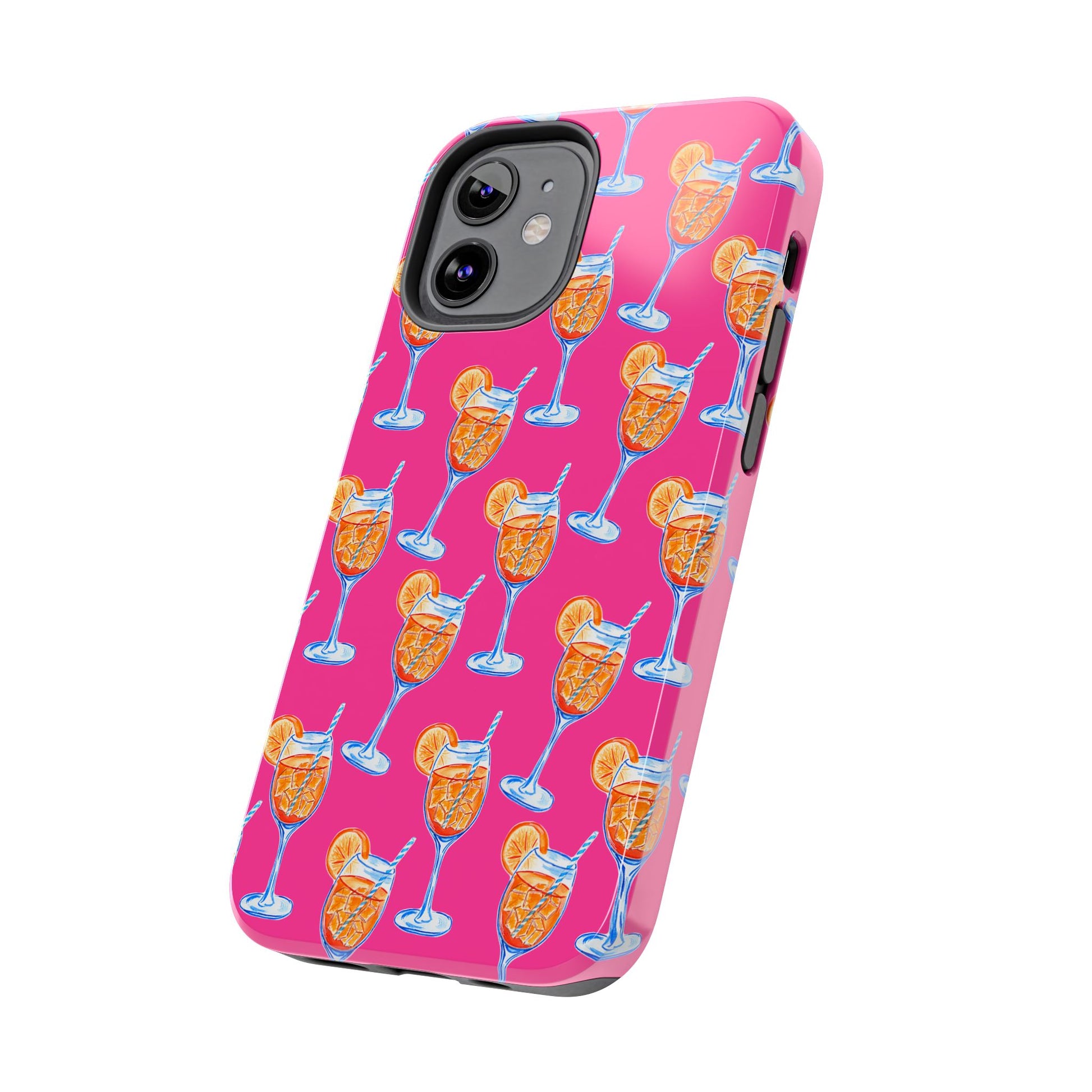 Orange & Blue Aperol Spritz Watercolor Pattern Hot Pink Phone Case | Various Models