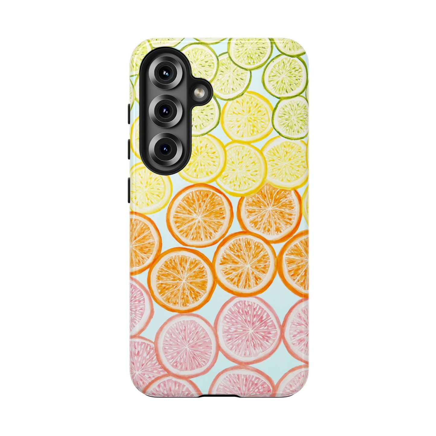 Ombré Citrus Grapefruit, Oranges, Lemons, & Limes Watercolor Illustrated Light Blue Tough Phone Case | Various Models Available