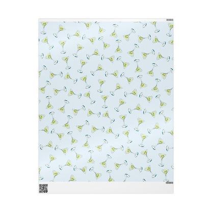 Gift Wrap | Pale Blue Watercolor Martini Tossed Pattern | Matte or Glossy 30" x 36" Glossy
