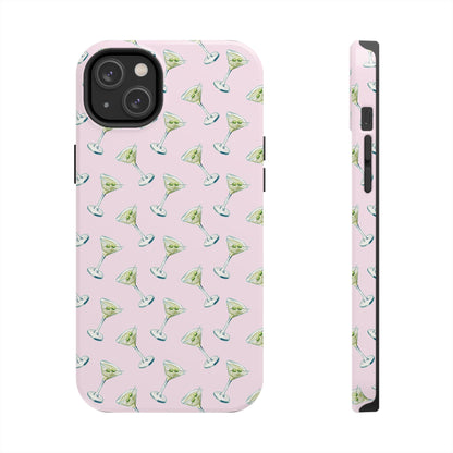 Light Pink Mini Martini Watercolor Illustrated Tossed Pattern Tough Phone Case | Various Models Available iPhone 14 Plus