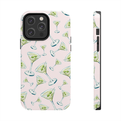 Watercolor Blue and Green Martinis Tossed Illustrated Pattern Blush Pink Tough Phone Case | Various Models