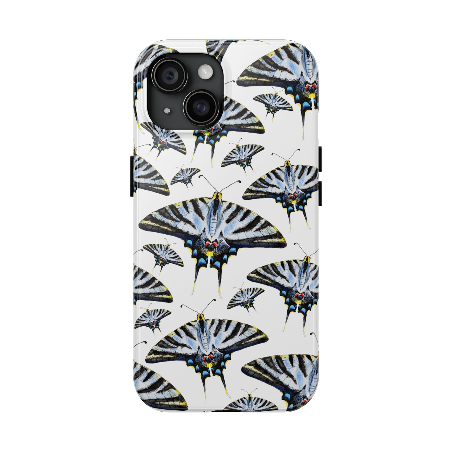 Light Blue Swallowtail Butterflies Watercolor Illustrated Pale Blue Tough Phone Case | Various Models iPhone 15