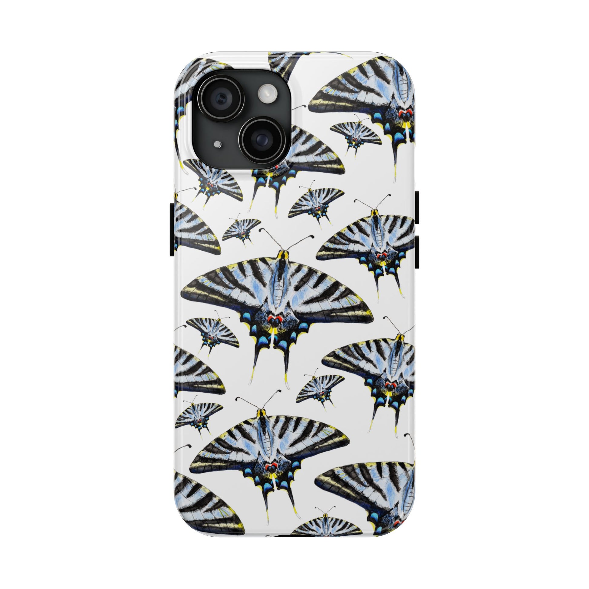 Light Blue Swallowtail Butterflies Watercolor Illustrated Pale Blue Tough Phone Case | Various Models iPhone 15