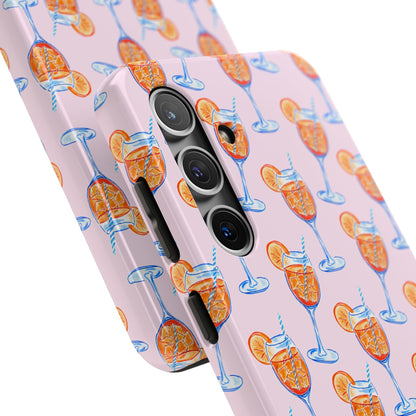 Orange & Blue Aperol Spritz Watercolor Patterned Blush Pink Tough Phone Case | Various Models