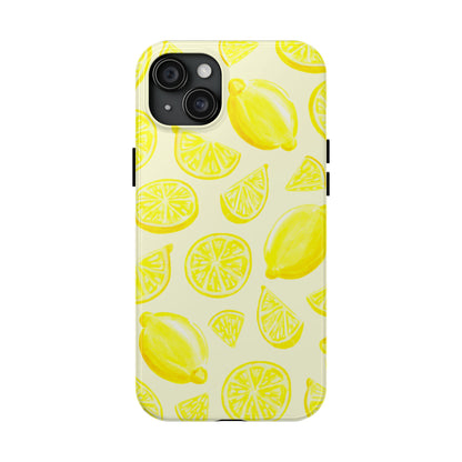 Bright Yellow Lemons Watercolor Illustrated Tossed Pattern Pale Yellow Tough Phone Case | Various Models