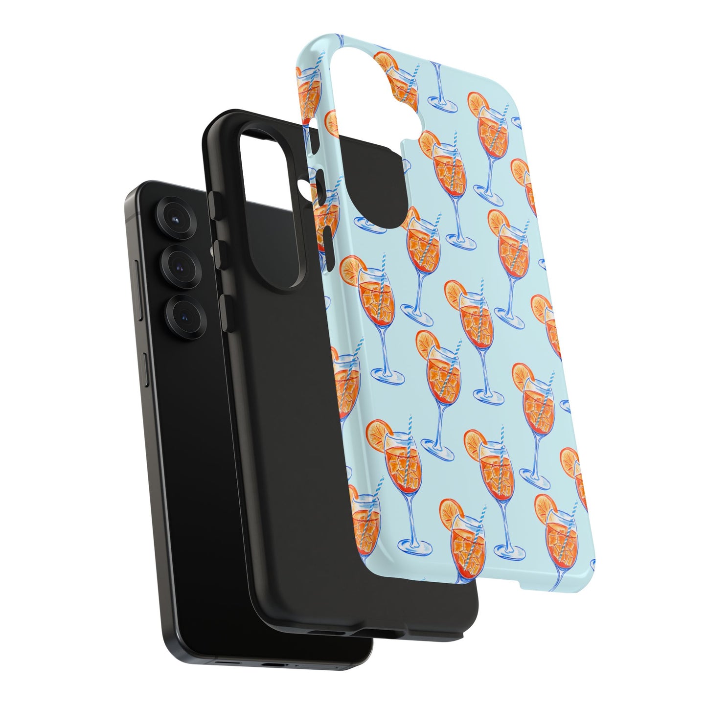 Orange & Blue Aperol Spritz Watercolor Pattern Turquoise Phone Case | Various Models