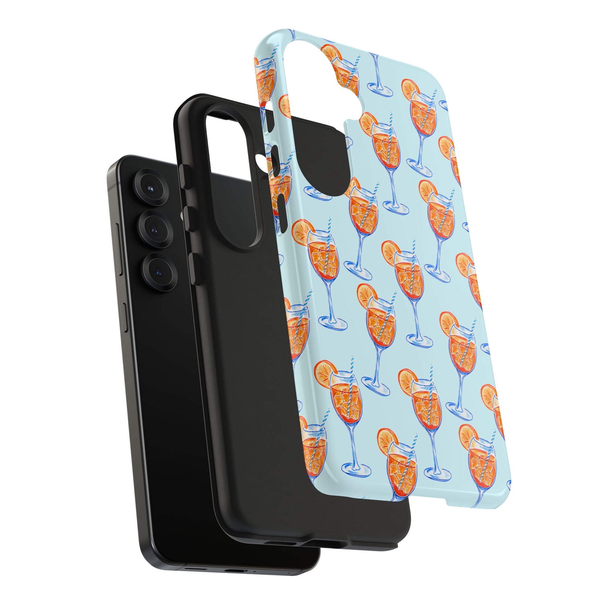 Orange & Blue Aperol Spritz Watercolor Pattern Turquoise Phone Case | Various Models