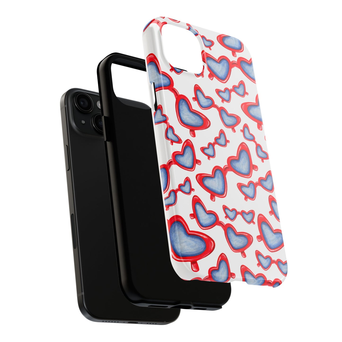Red, White, & Blue Heart Shaped Watercolor Sunglasses Tossed Pattern Tough Phone Cases