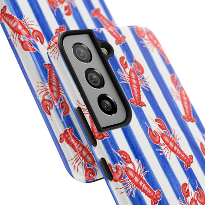 Blue & White Strip Red Lobster Watercolor Patterned Phone Case | Various Models