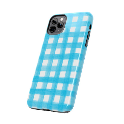 Turquoise Gingham Watercolor Illustrated Tough Phone Case | Various Models Available