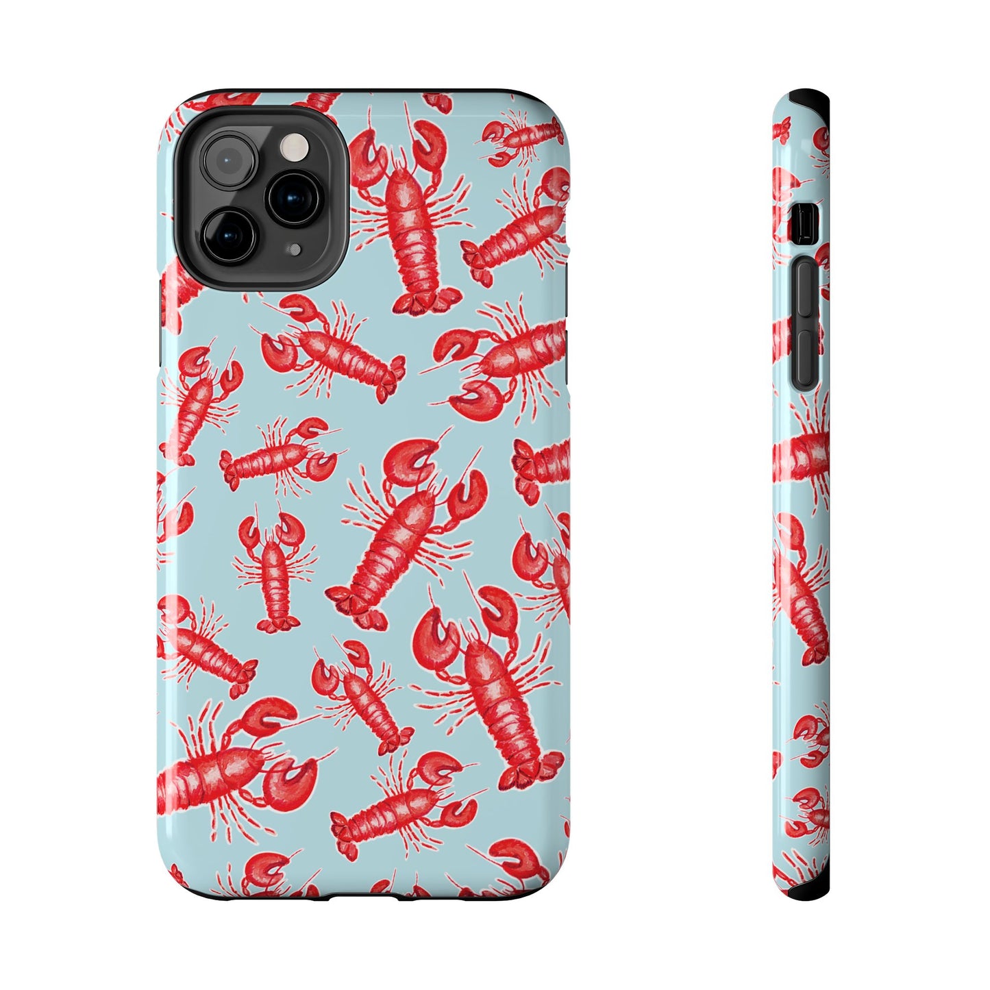 Red Lobster Watercolor Illustrated Tossed Pattern Light Blue Tough Phone Case | Various Models