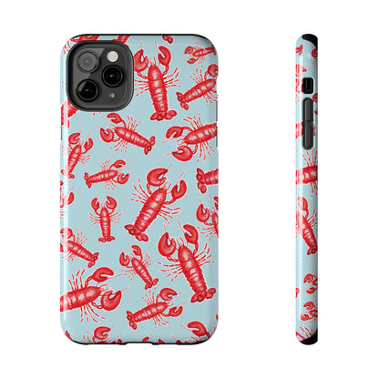 Red Lobster Watercolor Illustrated Tossed Pattern Light Blue Tough Phone Case | Various Models