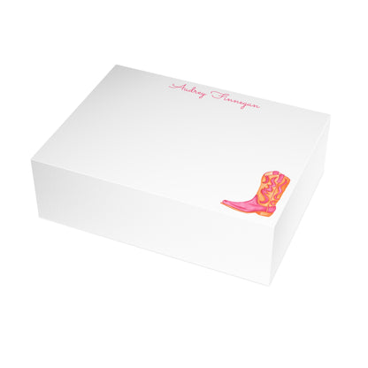 Stationery | Hot Pink & Orange Coastal Cowgirl Watercolor Cowboy Boot Personalized Postcard Bundle Set with Envelopes | Preppy Cute Gift
