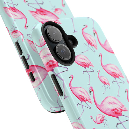 Pink Flamingos Watercolor Illustrated Tossed Pattern Blue Phone Case | Various Models