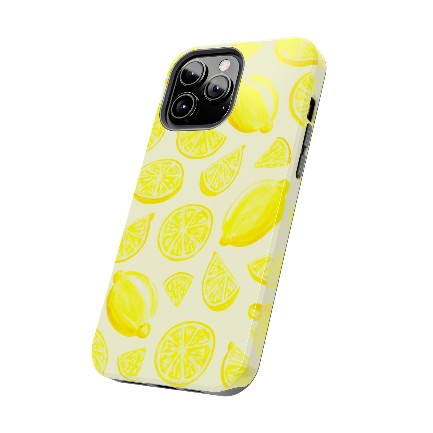 Bright Yellow Lemons Watercolor Illustrated Tossed Pattern Pale Yellow Tough Phone Case | Various Models