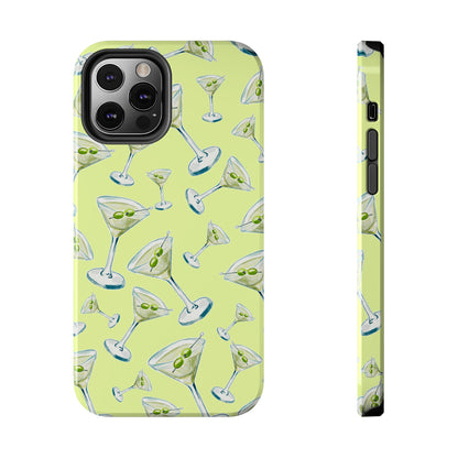 Watercolor Blue and Green Martinis Tossed Illustrated Pattern Yellow Tough Phone Case | Various Models