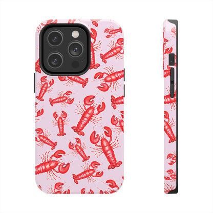 Red Lobster Watercolor Illustrated Tossed Pattern Light Pink Coastal Nautical Tough Phone Case | Various Models