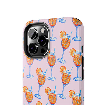 Orange & Blue Aperol Spritz Watercolor Patterned Blush Pink Tough Phone Case | Various Models