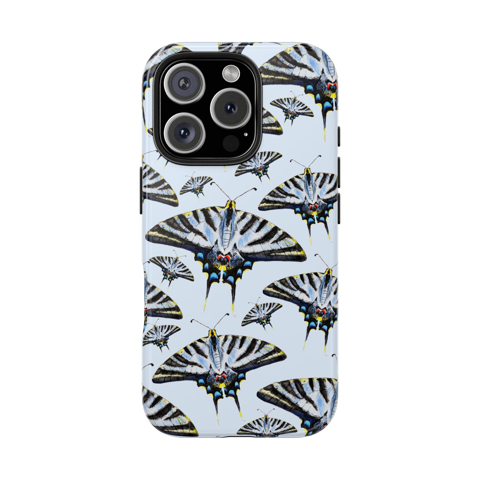 Light Blue Swallowtail Butterflies Watercolor Illustrated Pale Blue Tough Phone Case | Various Models iPhone 16 Pro