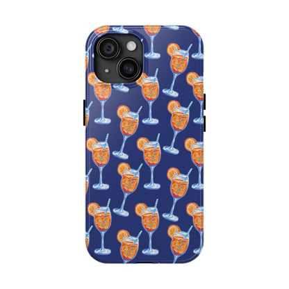 Orange & Blue Aperol Spritz Watercolor Pattern Navy Tough Case | Various Models iPhone 15
