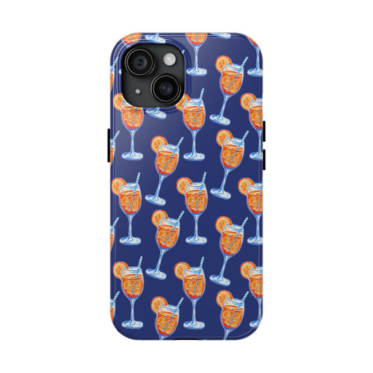 Orange & Blue Aperol Spritz Watercolor Pattern Navy Tough Case | Various Models iPhone 15