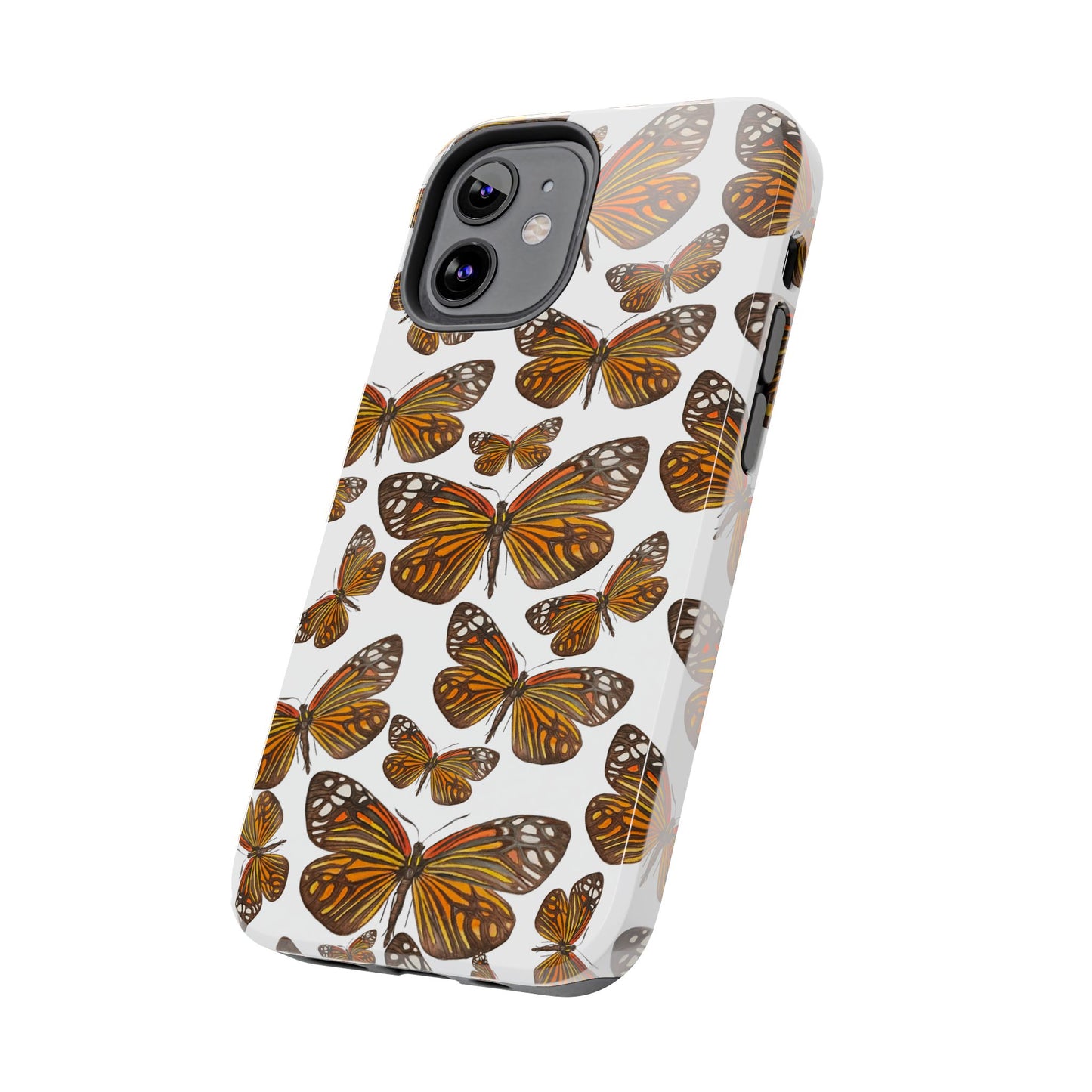 Black & Orange Butterfly Watercolor Illustrated Tossed Pattern Tough Phone Case | Various Models