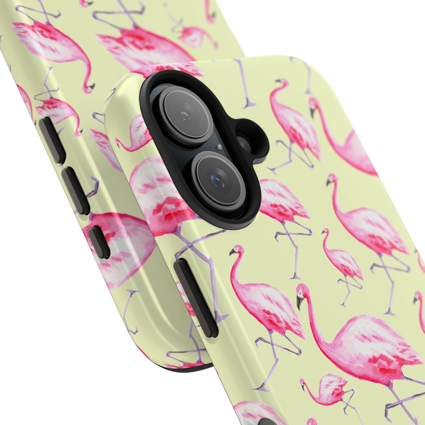 Pink Flamingos Watercolor Illustrated Tossed Pattern Yellow Phone Case | Various Models