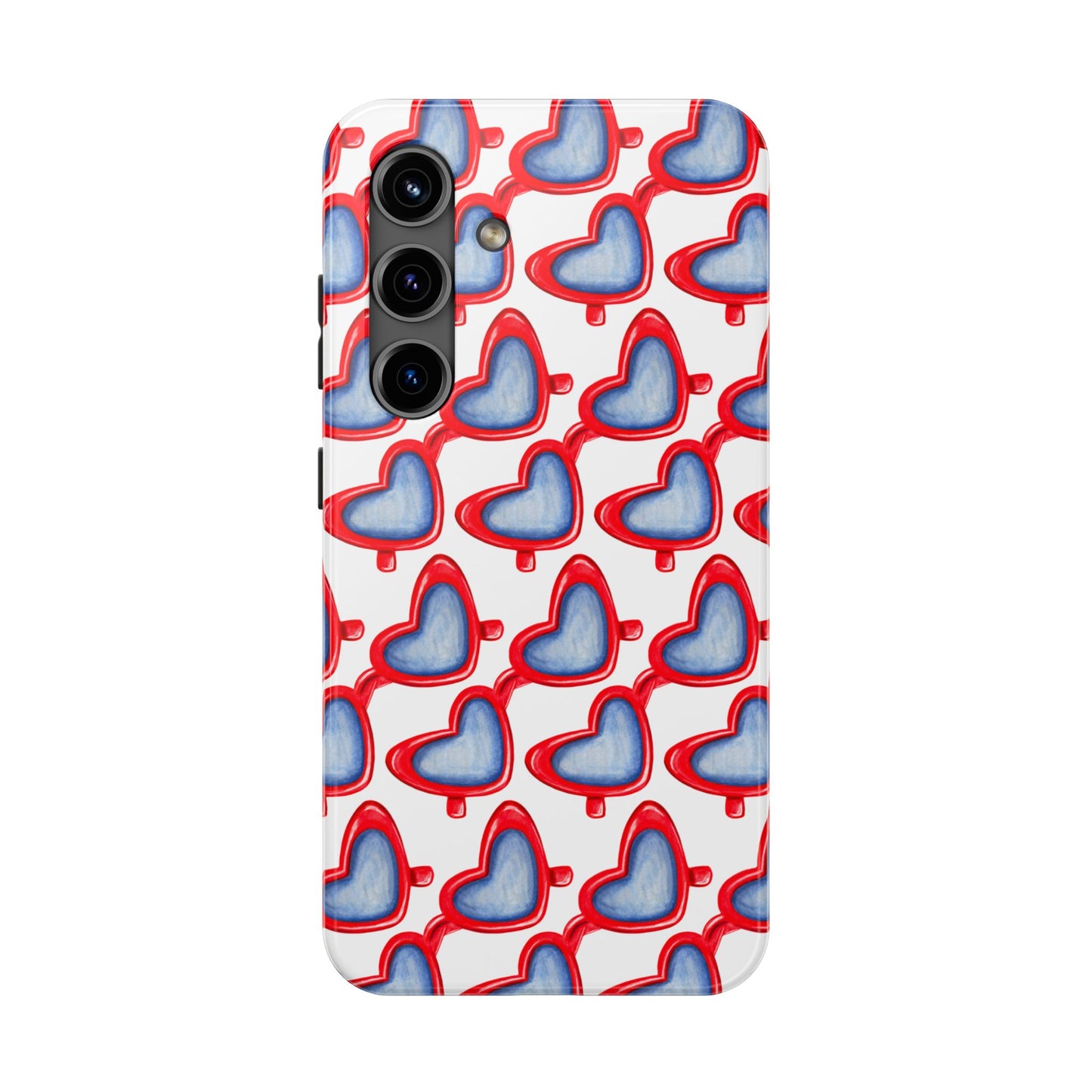 Red Heart Shaped Sunglasses Watercolor Illustrated Tough Phone Case | Various Models Samsung Galaxy S24