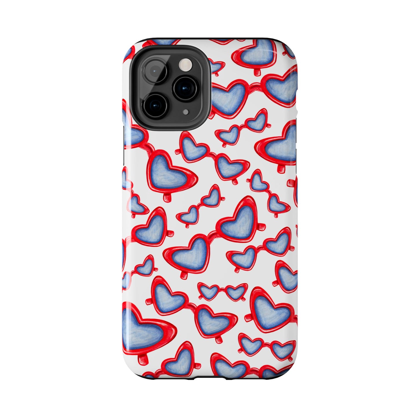 Red, White, & Blue Heart Shaped Watercolor Sunglasses Tossed Pattern Tough Phone Cases