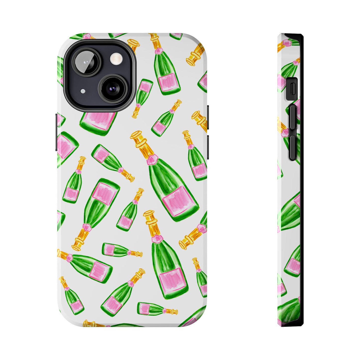 Copy of Tossed Pink and Green Watercolor Illustrated Champagne Bottles Pattern Tough Phone Case | Various Models