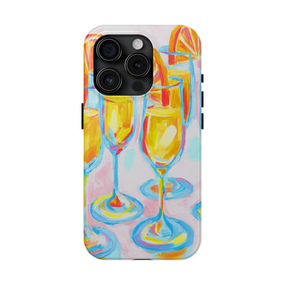 Pink Orange Mimosas Blue Champagne Flutes Abstract Acrylic Tough Phone Case | Various Models