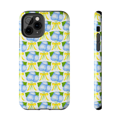 Blue Hydrangea Bouquets with Yellow Bow Ribbon Watercolor Illustrated Patterned Tough Phone Case | Various Models