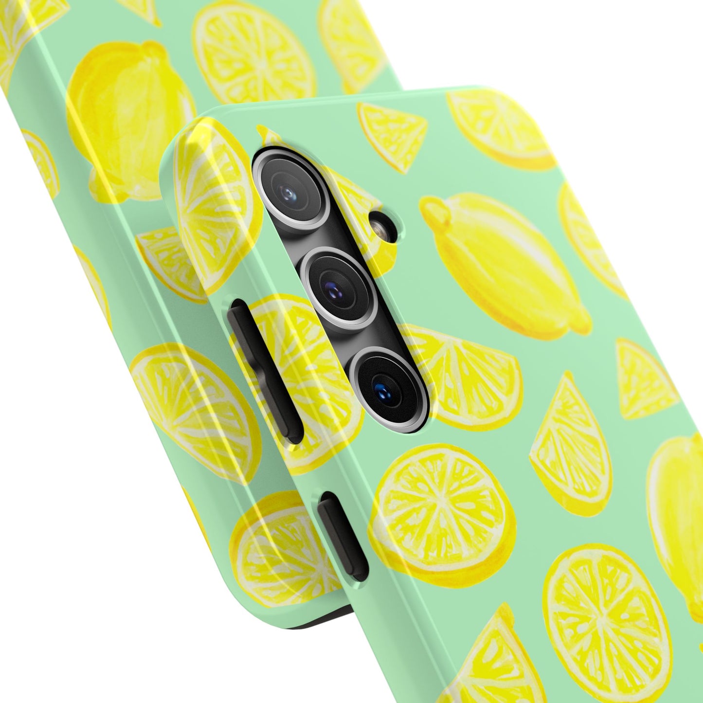 Bright Yellow Lemons Watercolor Illustrated Tossed Pattern Mint Green Tough Phone Case | Various Models
