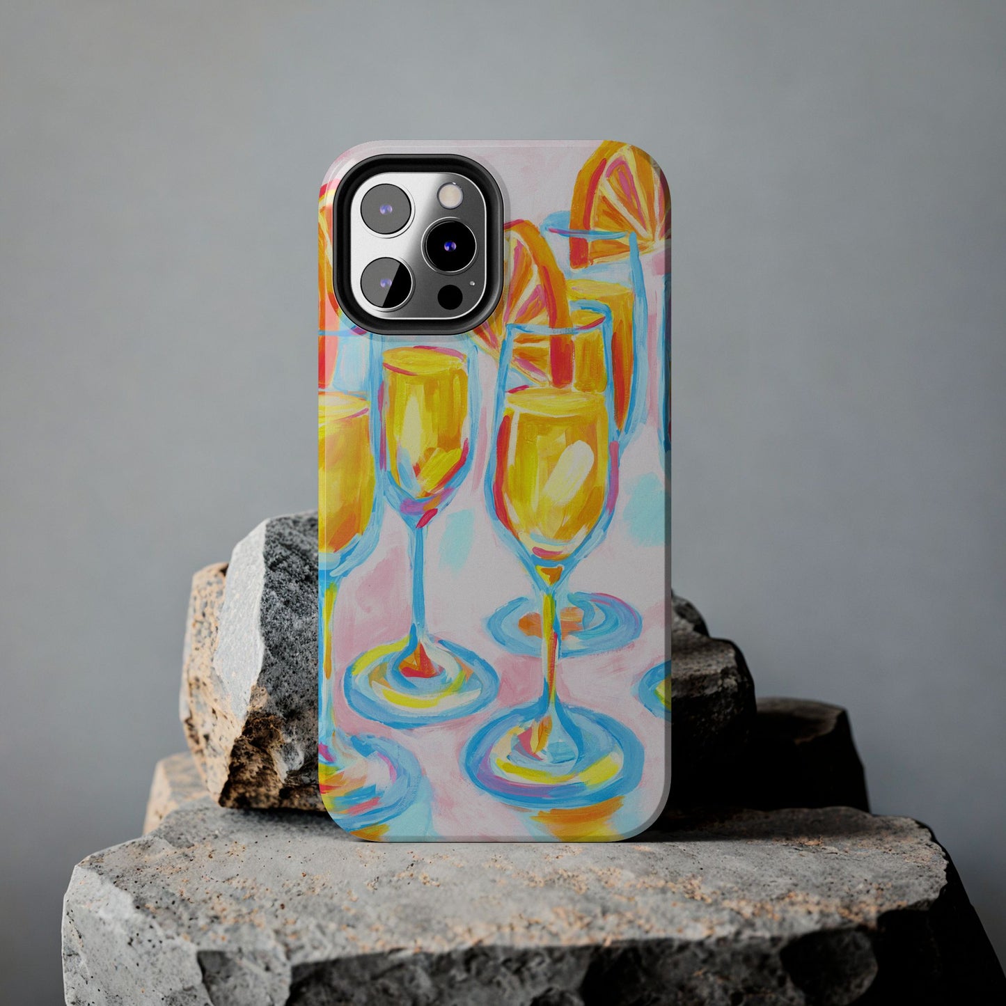 Pink Orange Mimosas Blue Champagne Flutes Abstract Acrylic Tough Phone Case | Various Models