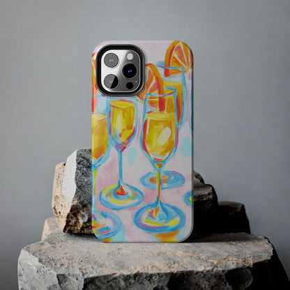Pink Orange Mimosas Blue Champagne Flutes Abstract Acrylic Tough Phone Case | Various Models