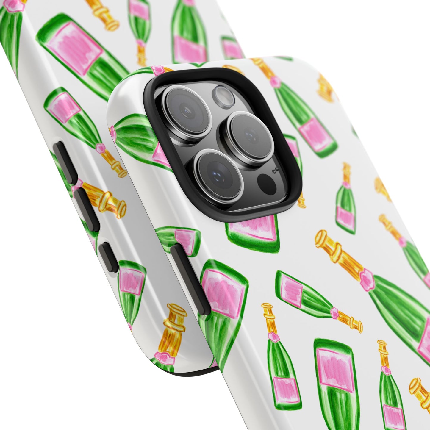 Copy of Tossed Pink and Green Watercolor Illustrated Champagne Bottles Pattern Tough Phone Case | Various Models