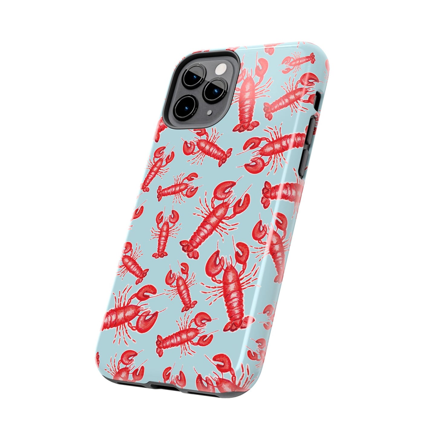 Red Lobster Watercolor Illustrated Tossed Pattern Light Blue Tough Phone Case | Various Models