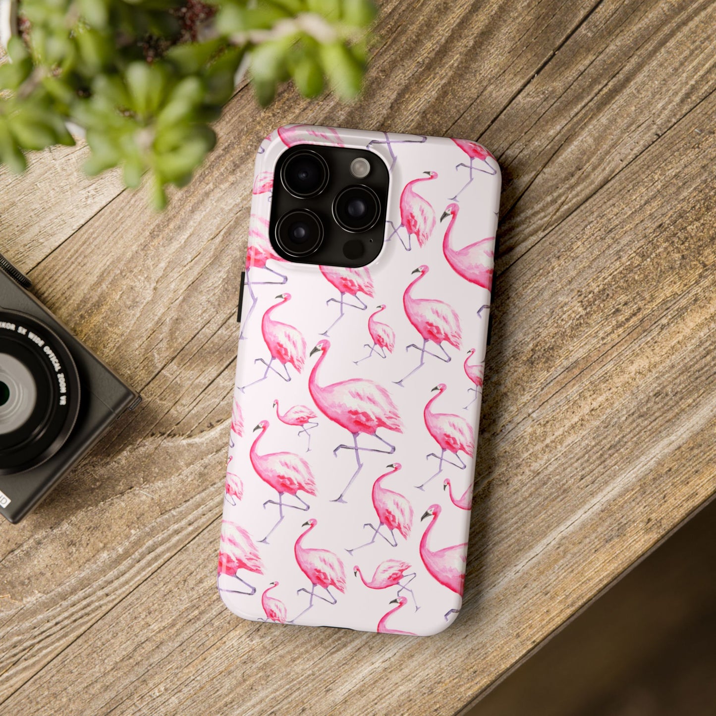 Pink Flamingos Watercolor Illustrated Tossed Pattern Blush Phone Case | Various Models