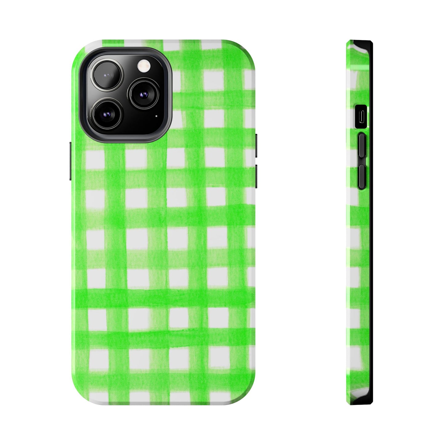 Lime Green Gingham Watercolor Illustrated Tough Phone Case | Various Models Available