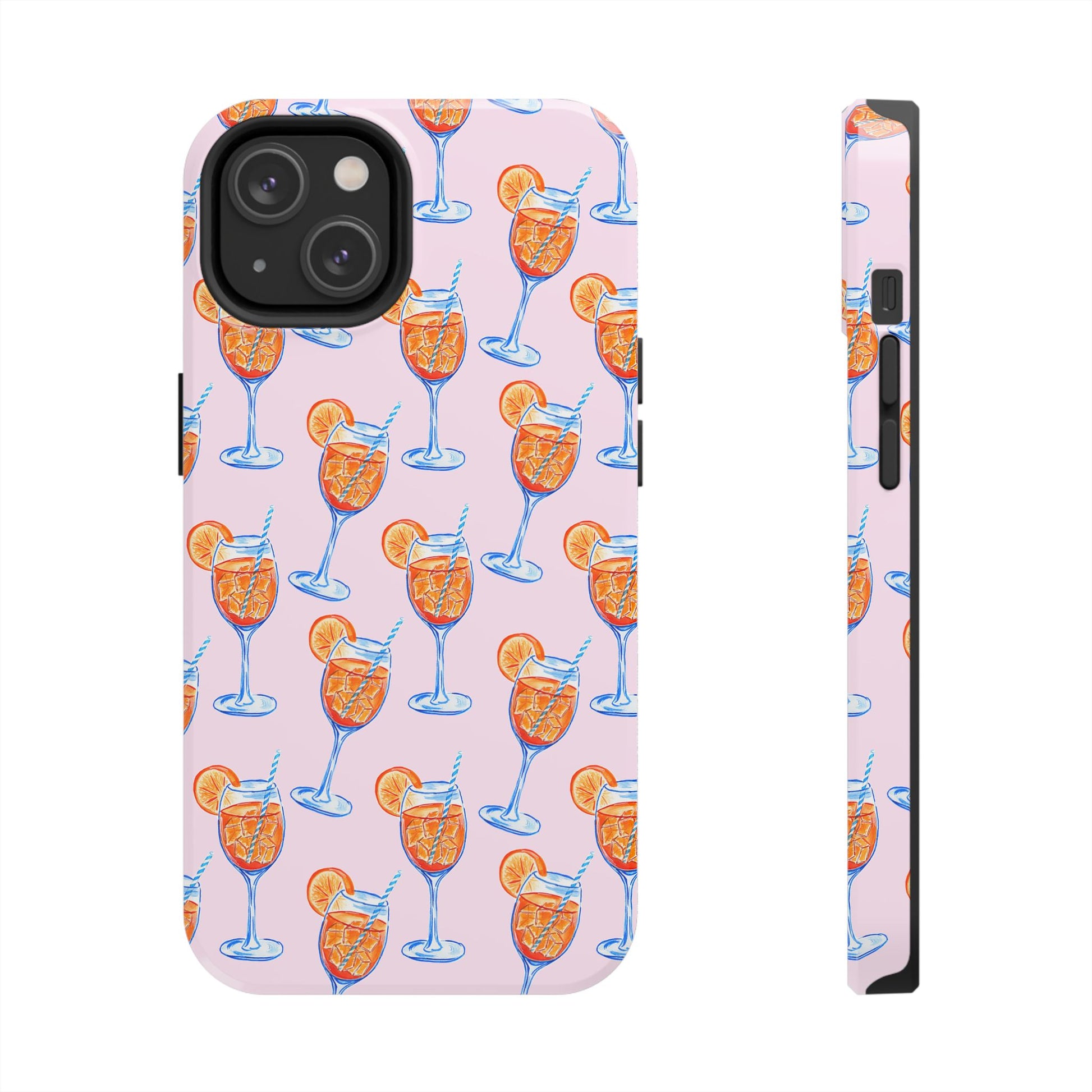 Orange & Blue Aperol Spritz Watercolor Patterned Blush Pink Tough Phone Case | Various Models iPhone 14
