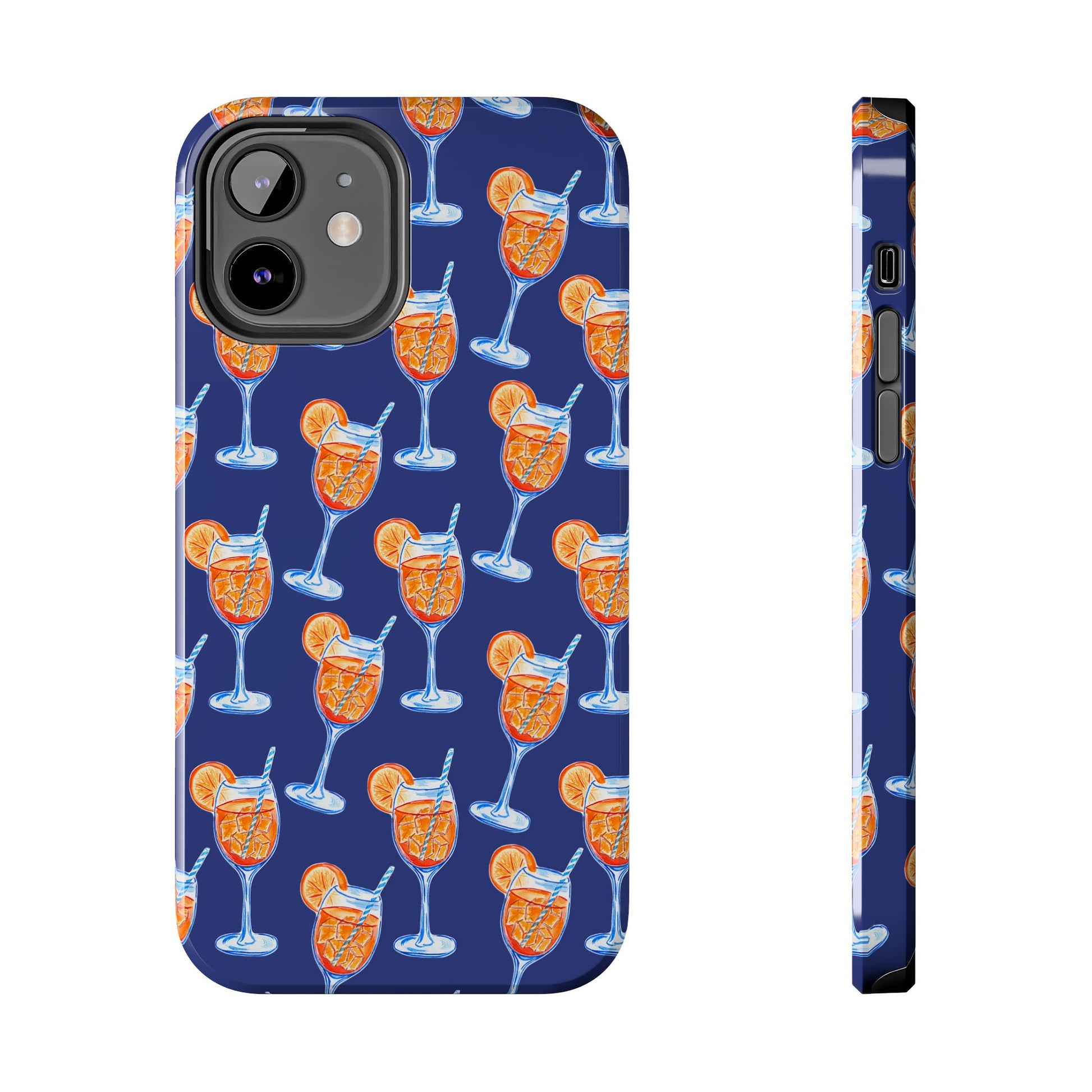 Orange & Blue Aperol Spritz Watercolor Pattern Navy Tough Case | Various Models iPhone 12