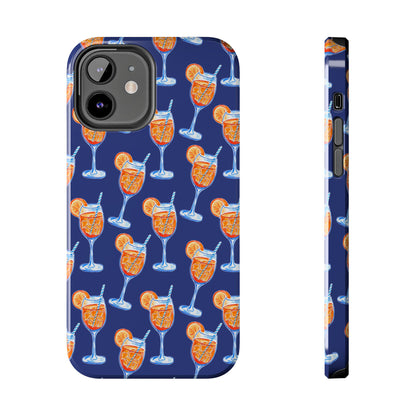 Orange & Blue Aperol Spritz Watercolor Pattern Navy Tough Case | Various Models iPhone 12